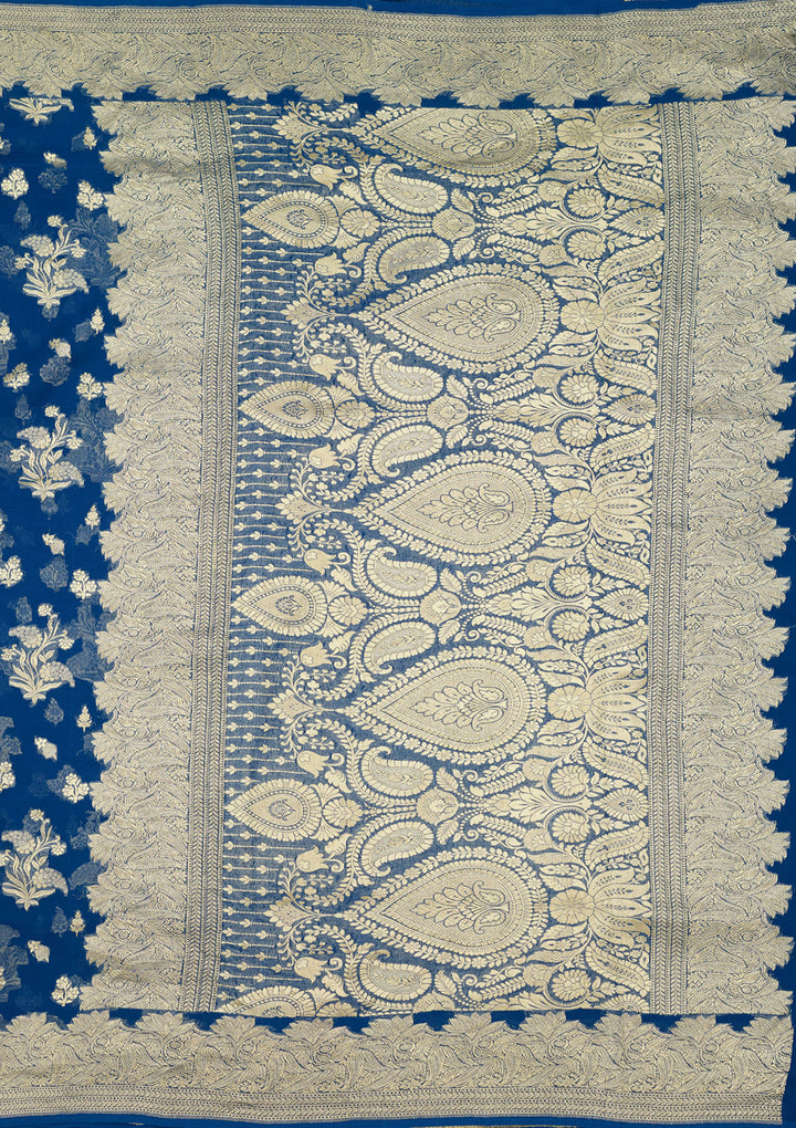 Royal Blue Zariwork Georgette Silk Saree