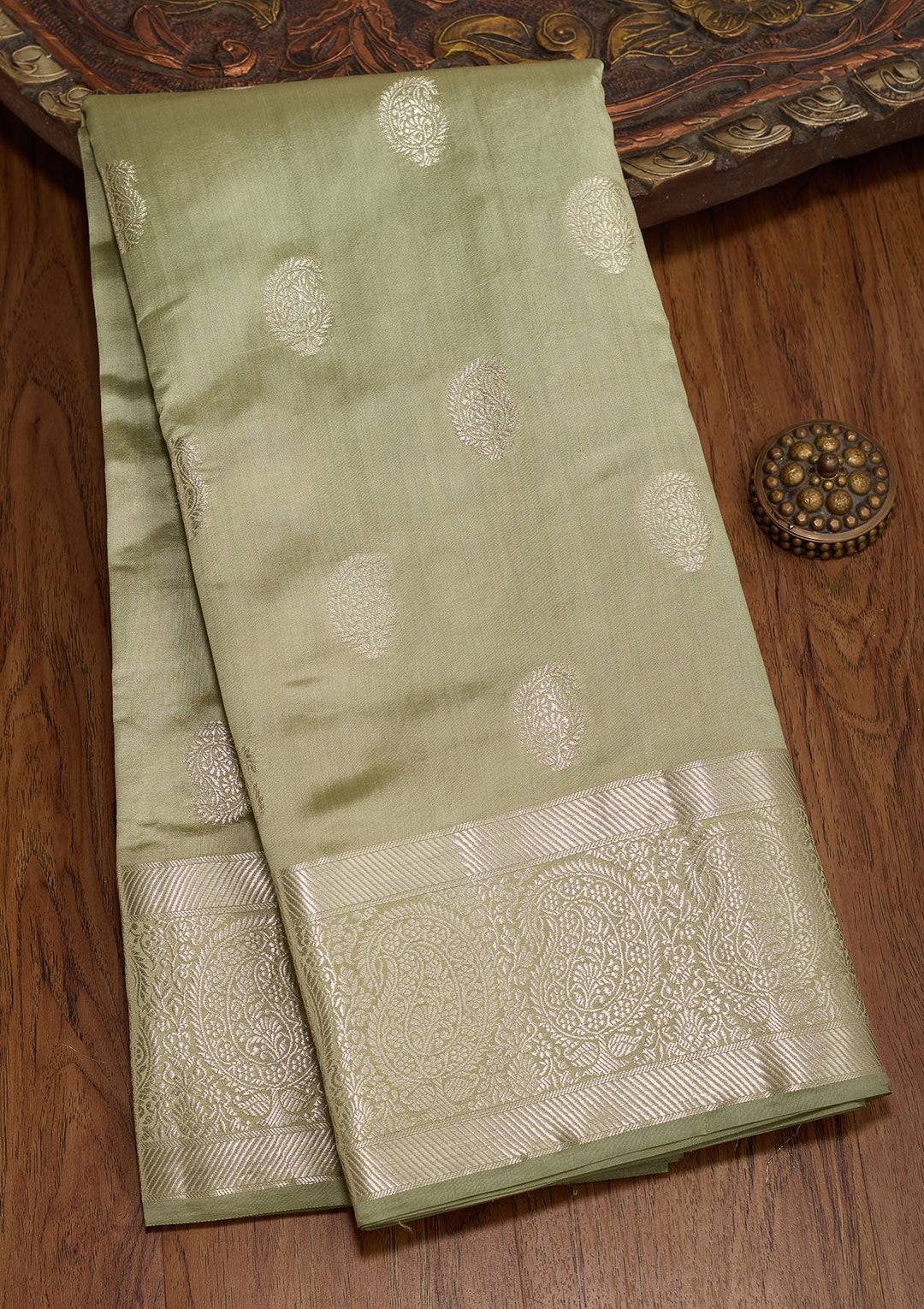 Pista Green Zariwork Pure Silk Saree-koskii