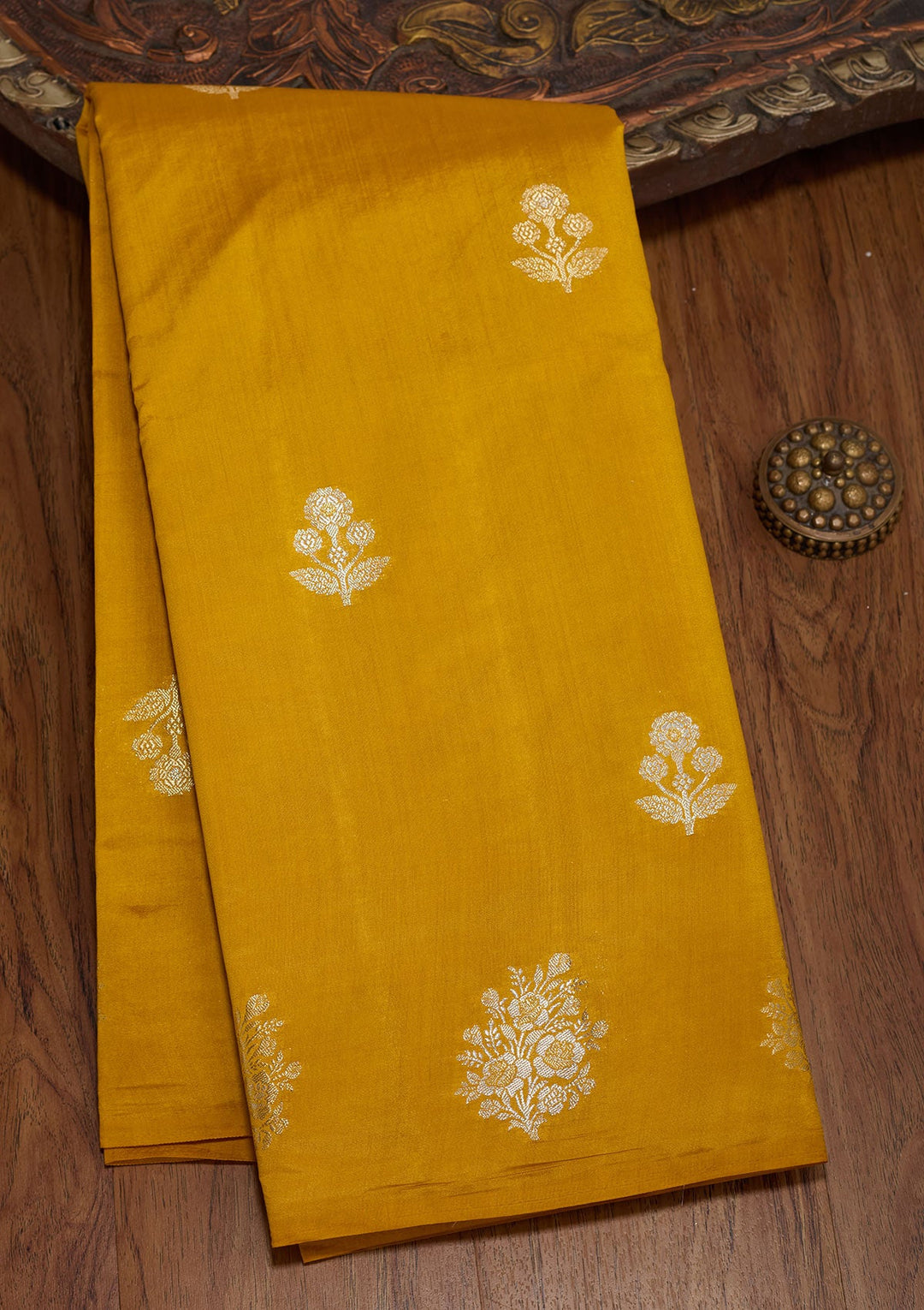 Mustard Zariwork Pure Silk Saree-koskii
