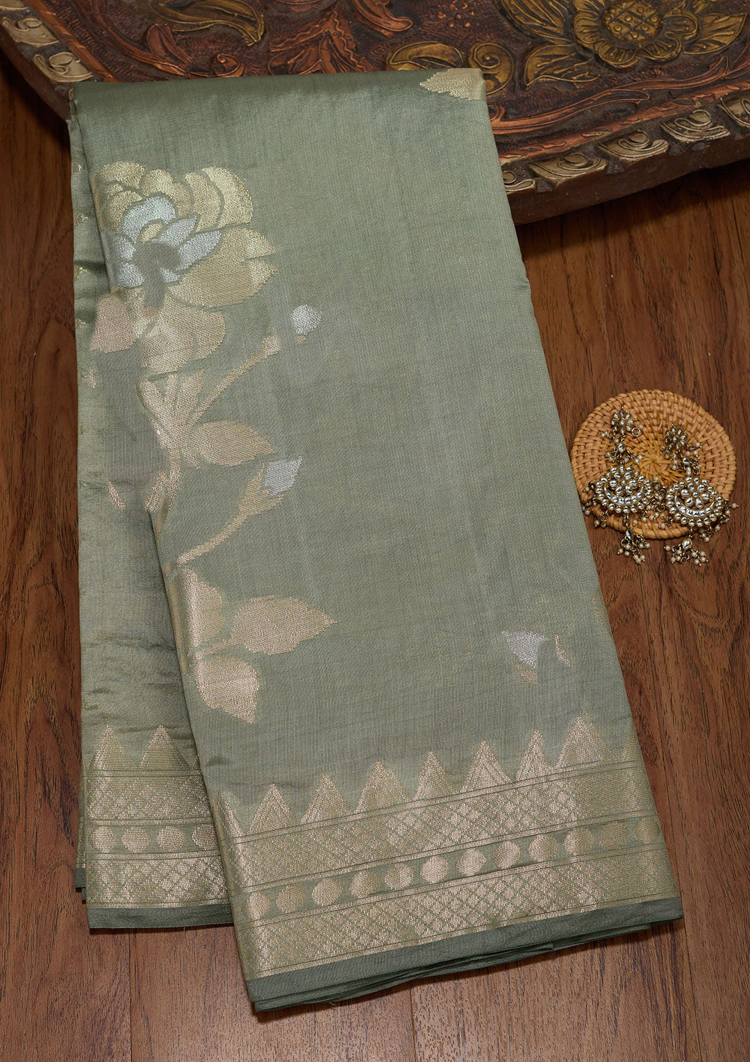 Light Grey Zariwork Pure Silk Saree-koskii