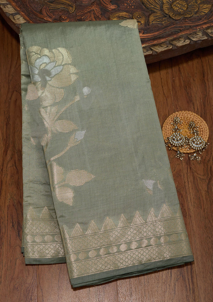 Light Grey Zariwork Pure Silk Saree-koskii