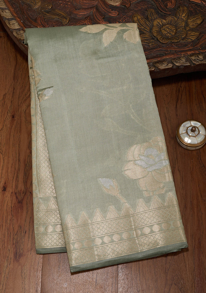 Sea Green Zariwork (Gold) Pure Silk Silk_Saree