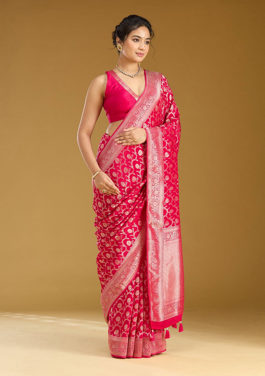 Rani Pink Zariwork (Gold) Silk Silk_Saree