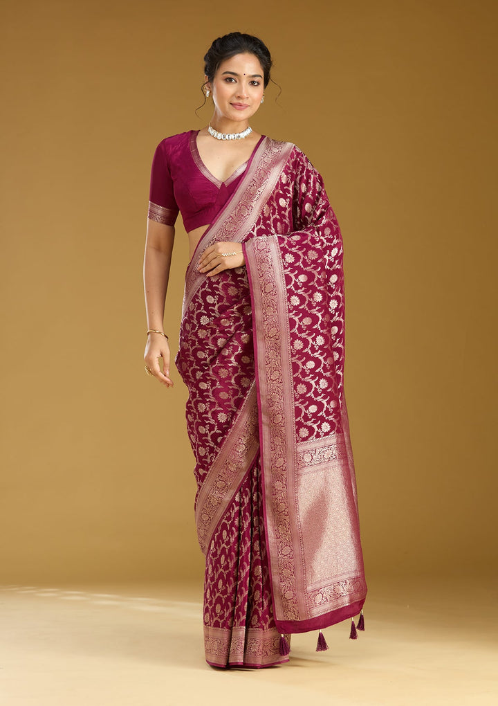 Wine Zariwork (Gold) Silk Silk_Saree