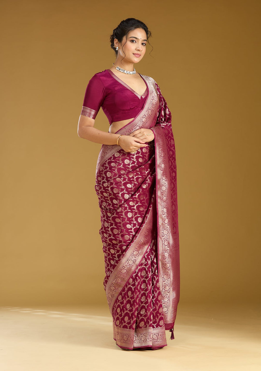 Wine Zariwork (Gold) Silk Silk_Saree
