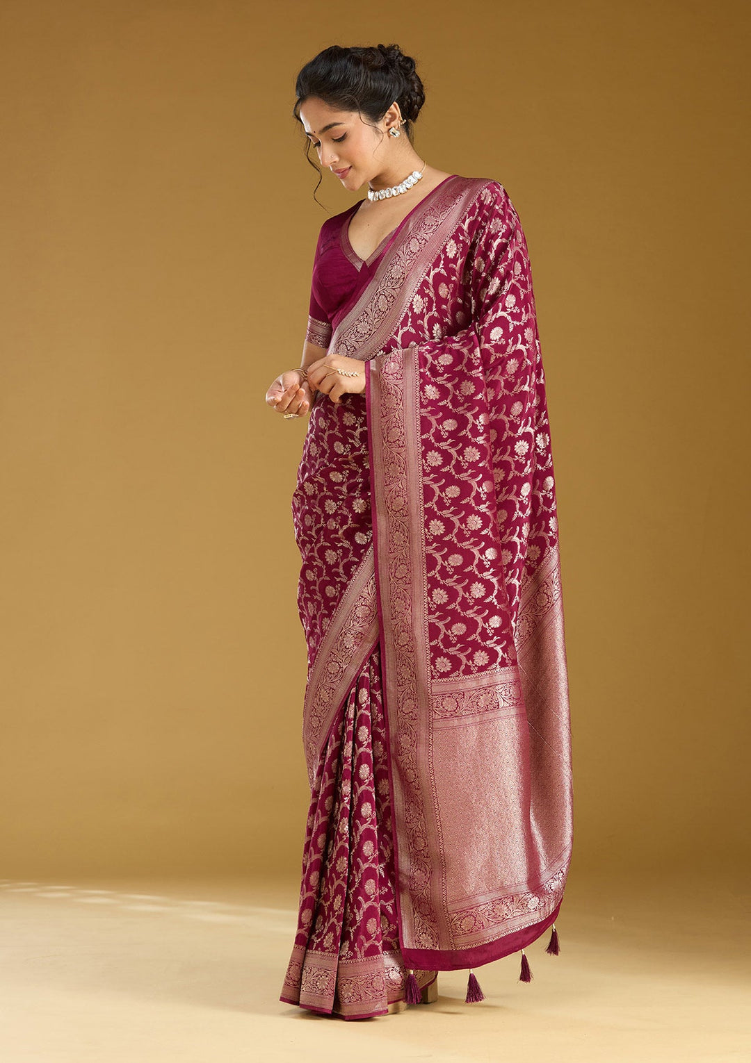 Wine Zariwork (Gold) Silk Silk_Saree