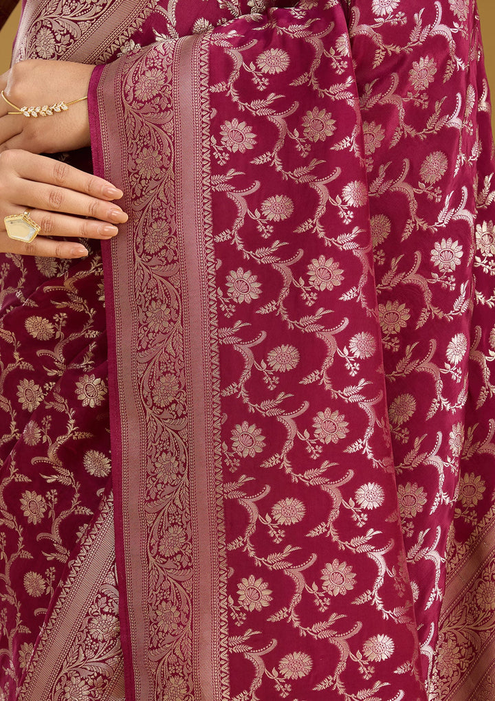 Wine Zariwork (Gold) Silk Silk_Saree