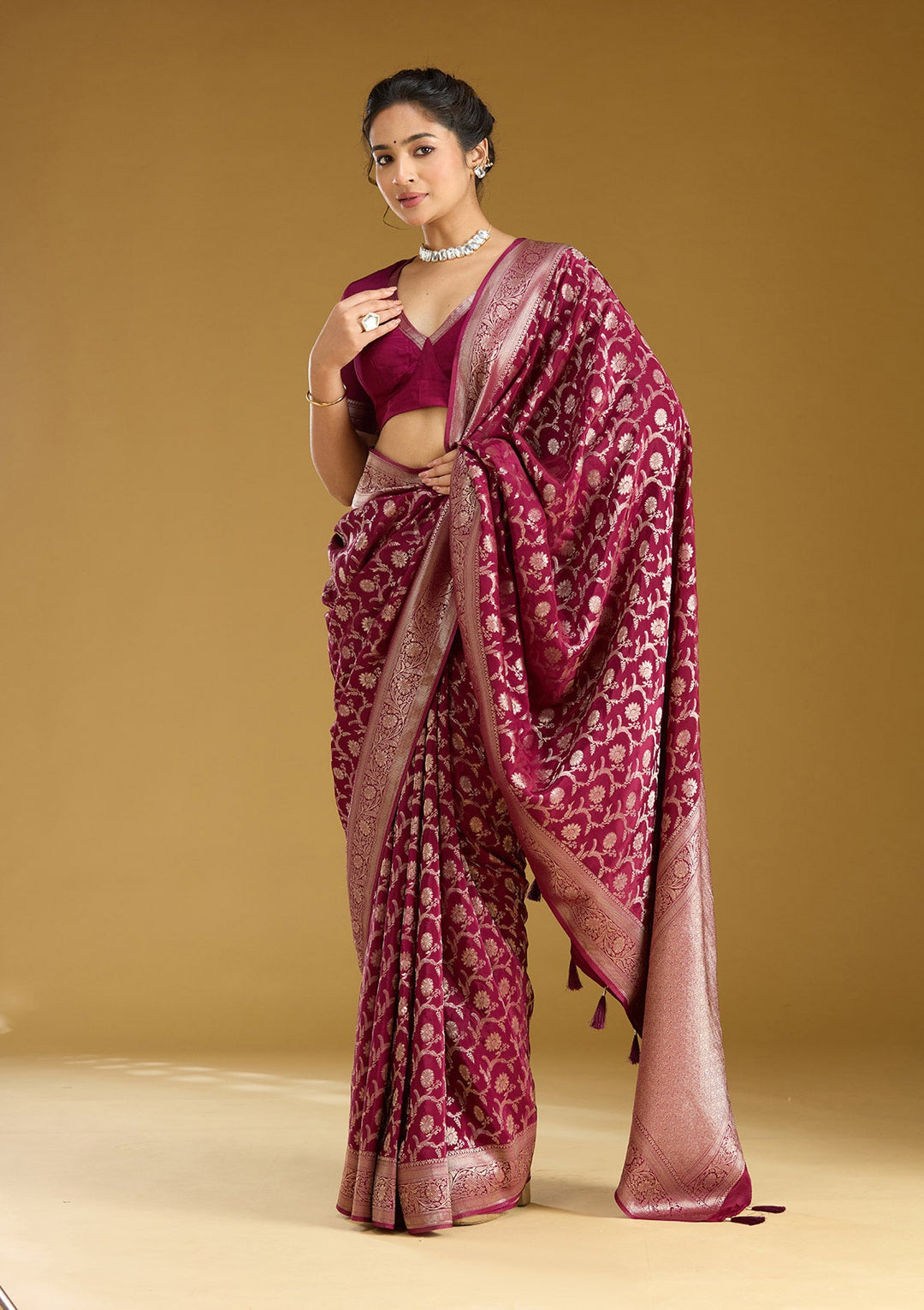 Wine Zariwork (Gold) Silk Silk_Saree