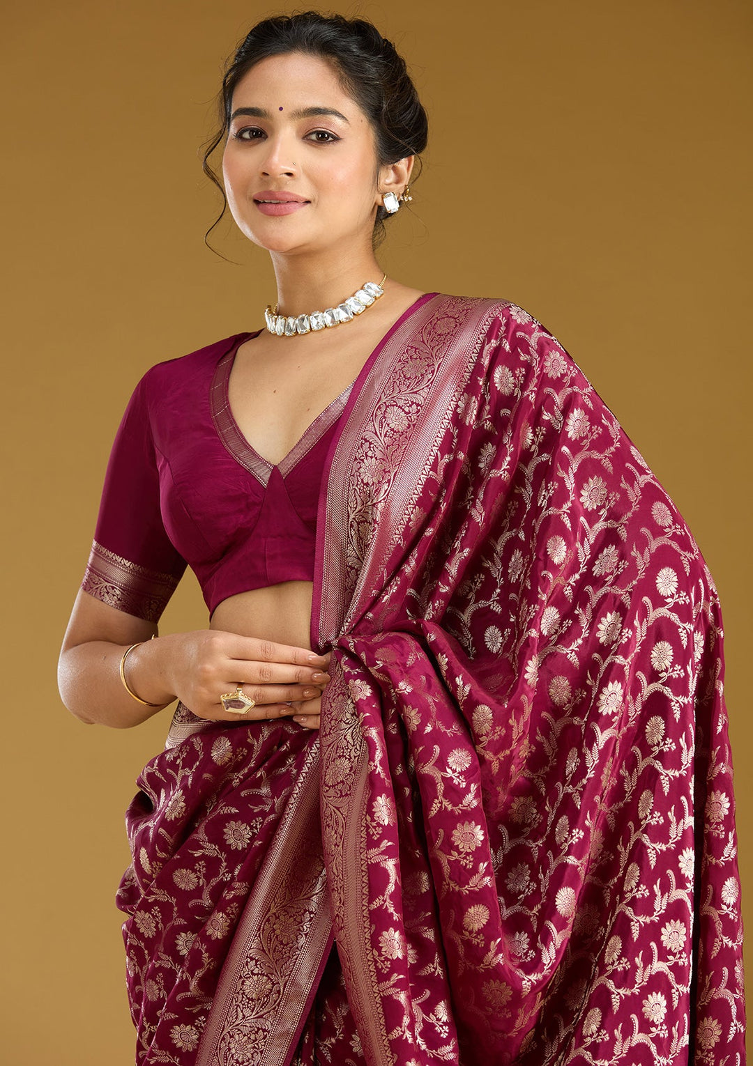 Wine Zariwork (Gold) Silk Silk_Saree