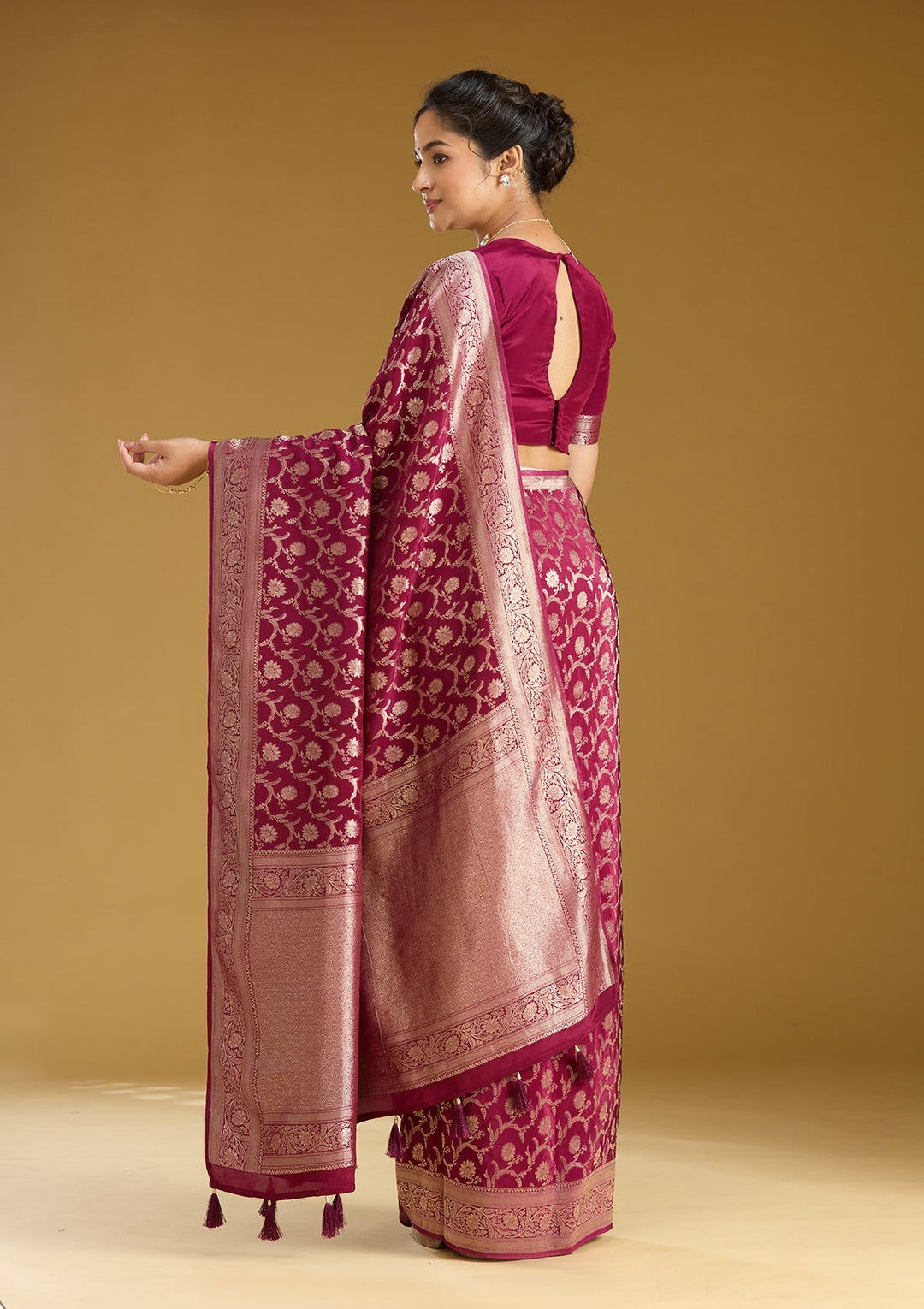 Wine Zariwork (Gold) Silk Silk_Saree