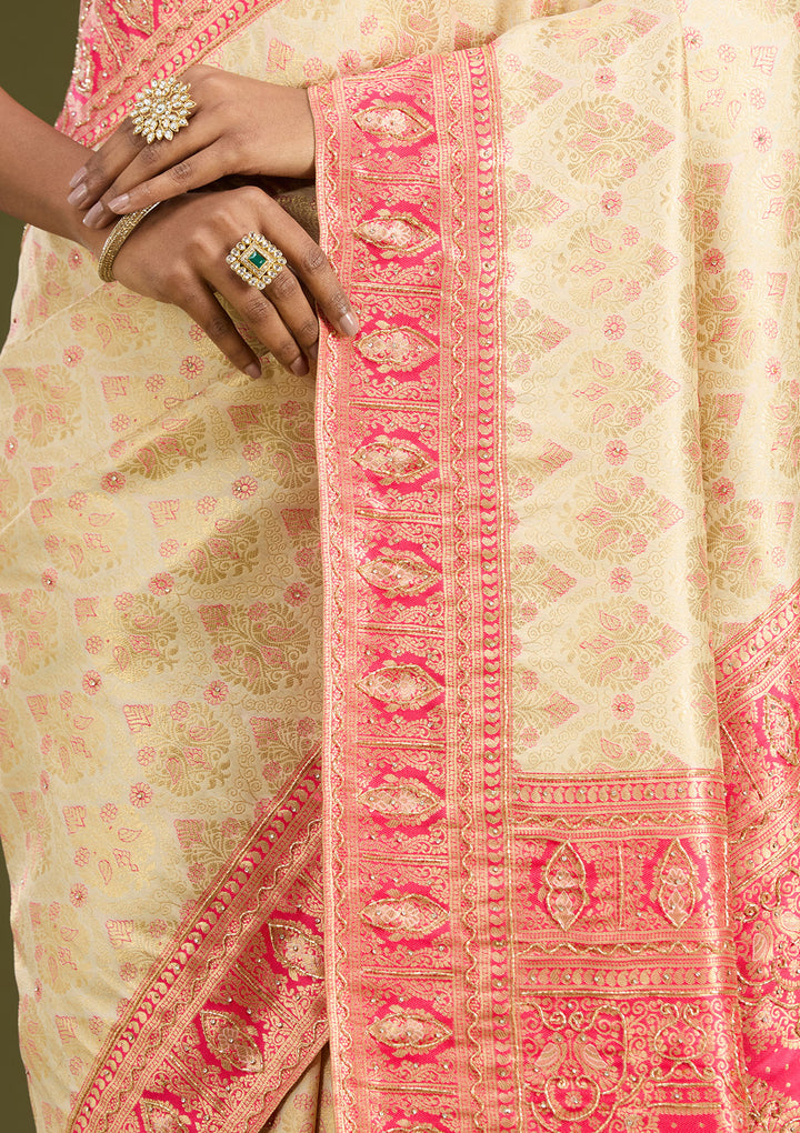 Cream Cutdana Silk Silk Saree