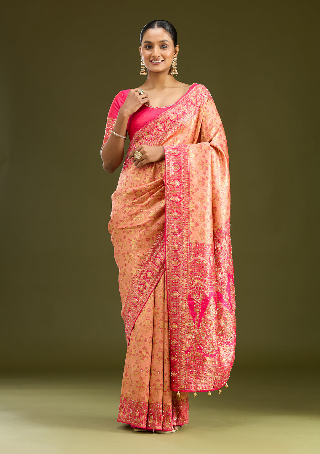 Peach Cutdana Silk Silk Saree