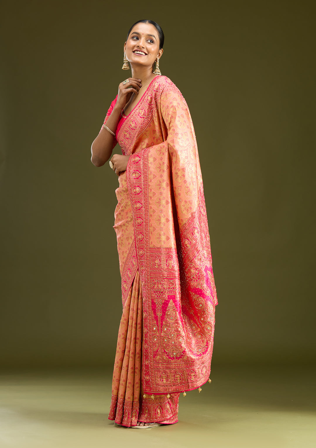 Peach Cutdana Silk Silk Saree