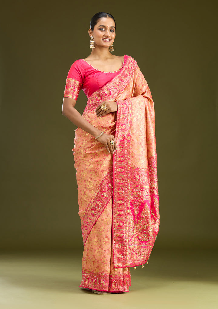 Peach Cutdana Silk Silk Saree