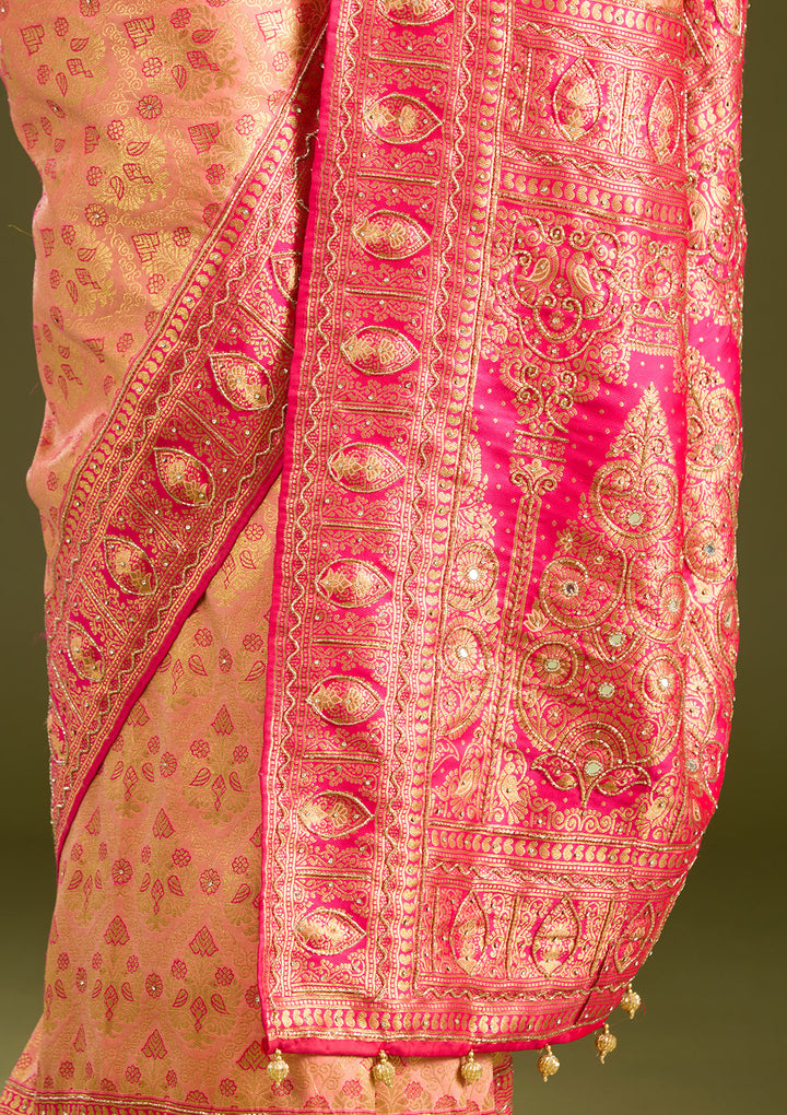 Peach Cutdana Silk Silk Saree