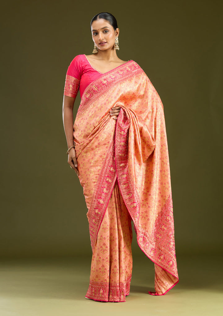 Peach Cutdana Silk Silk Saree