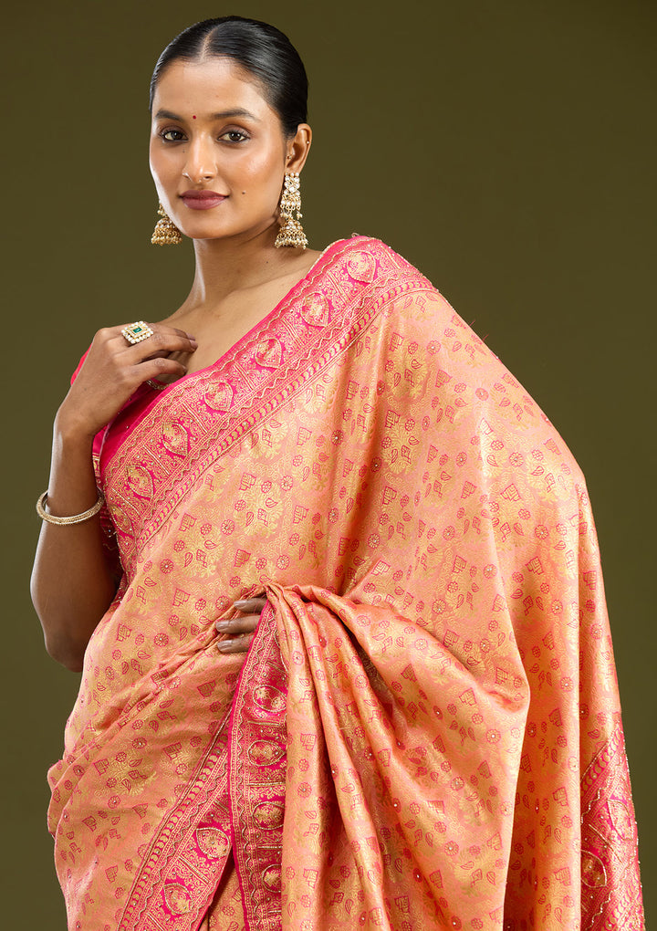 Peach Cutdana Silk Silk Saree