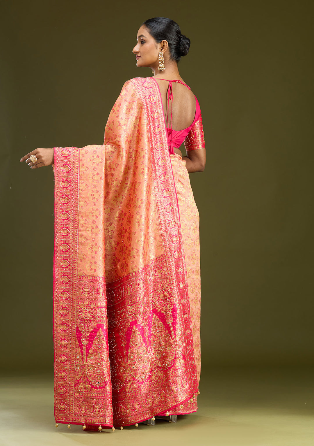 Peach Cutdana Silk Silk Saree