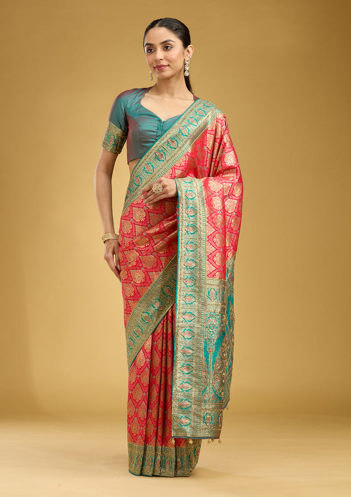 Rani Pink Cutdana Silk Silk Saree