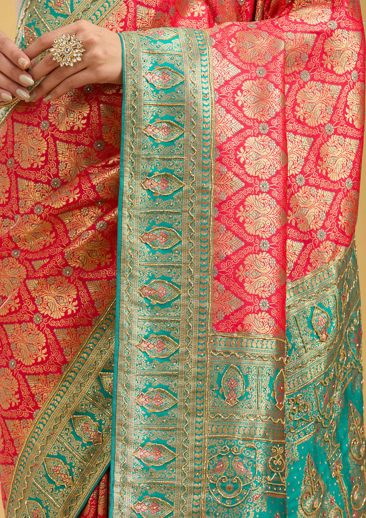 Rani Pink Cutdana Silk Silk Saree