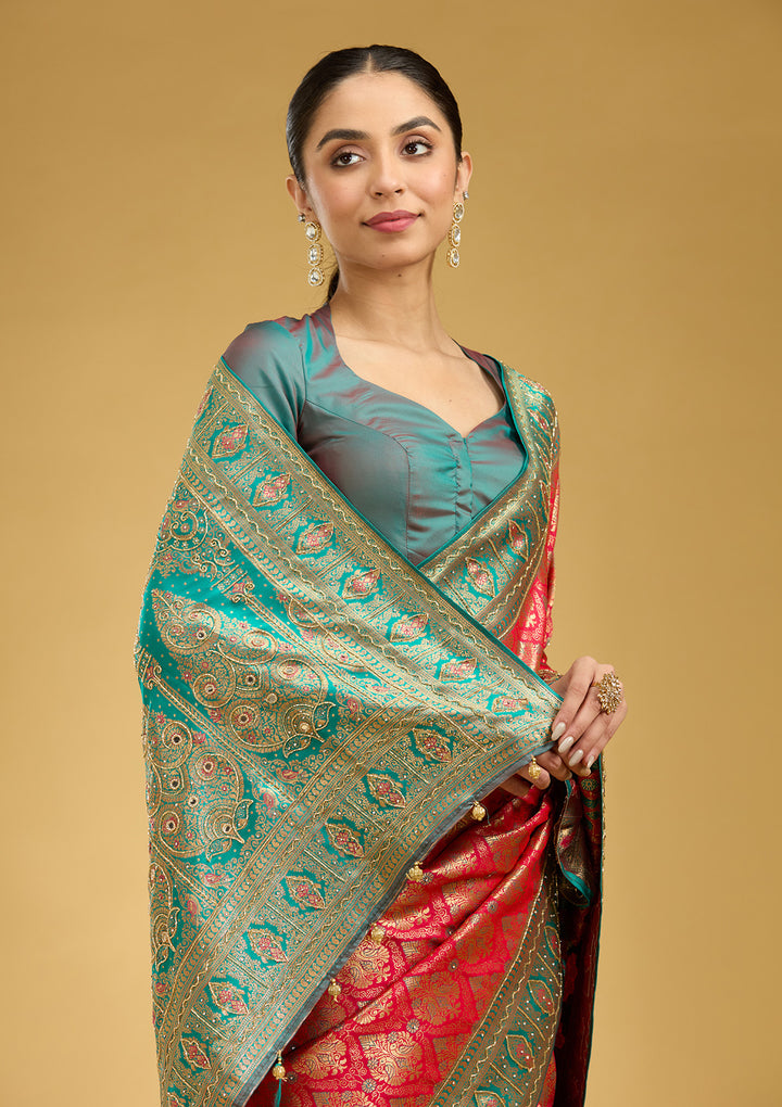 Rani Pink Cutdana Silk Silk Saree