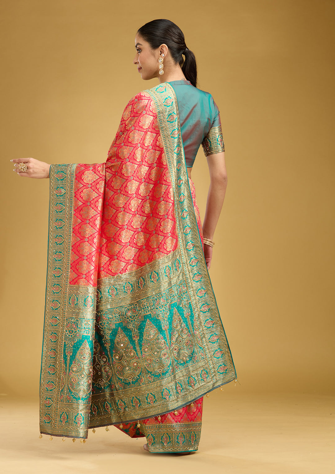 Rani Pink Cutdana Silk Silk Saree