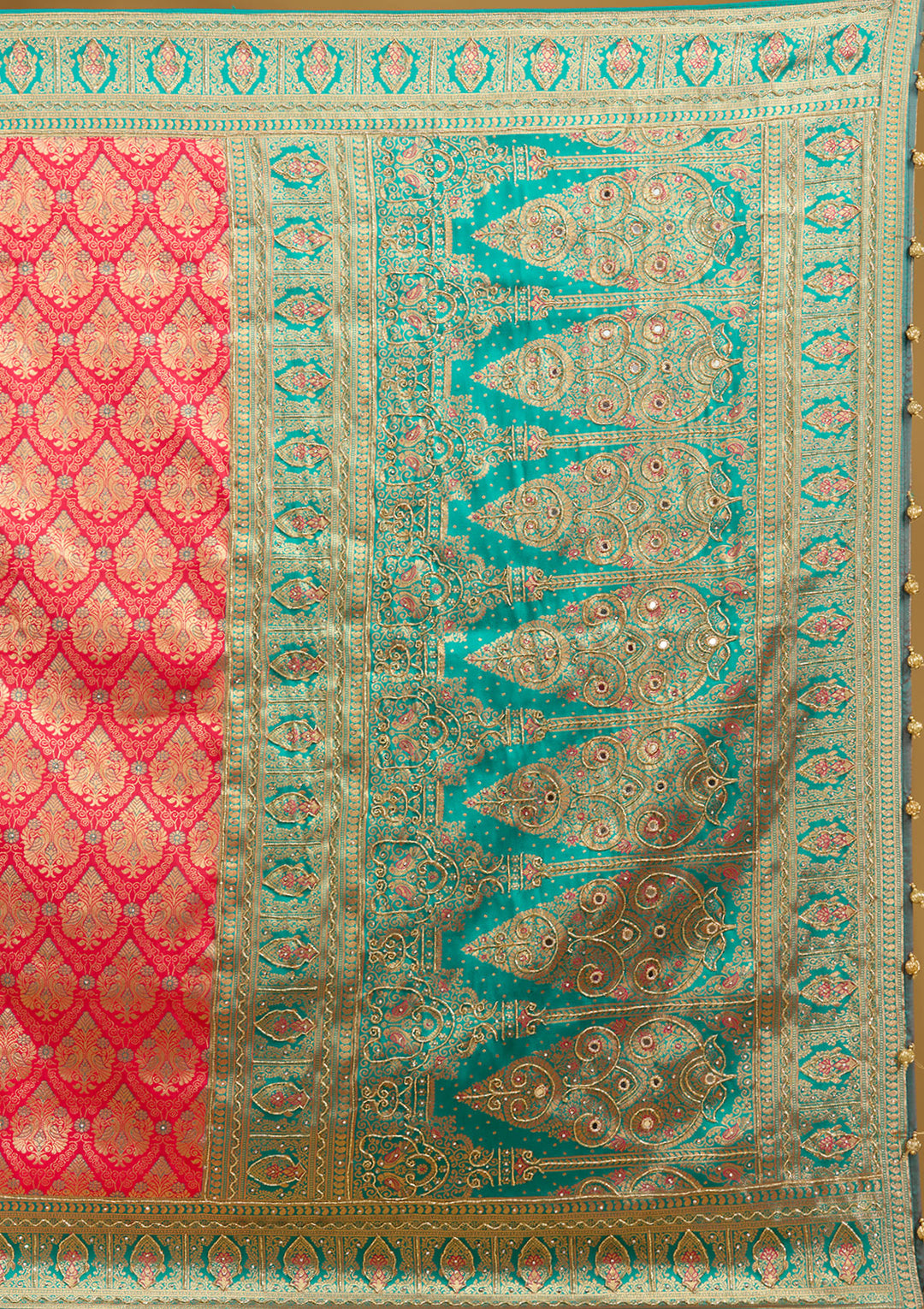 Rani Pink Cutdana Silk Silk Saree