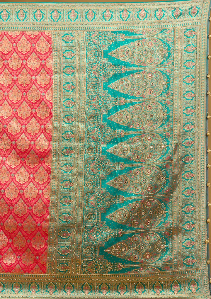 Rani Pink Cutdana Silk Silk Saree