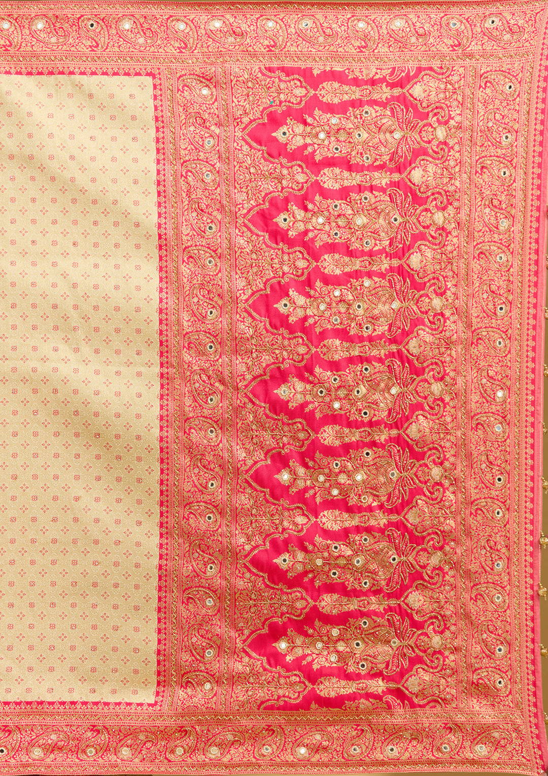 Cream Aariwork Art Silk Silk Saree