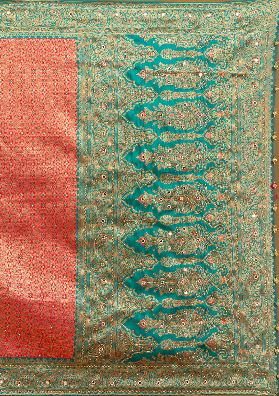 Red Aariwork Art Silk Silk Saree