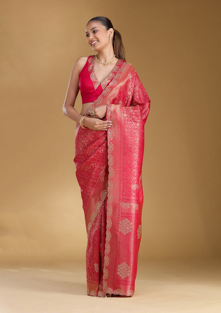 Rani Pink Stonework (Silver) Art Silk Silk_Saree