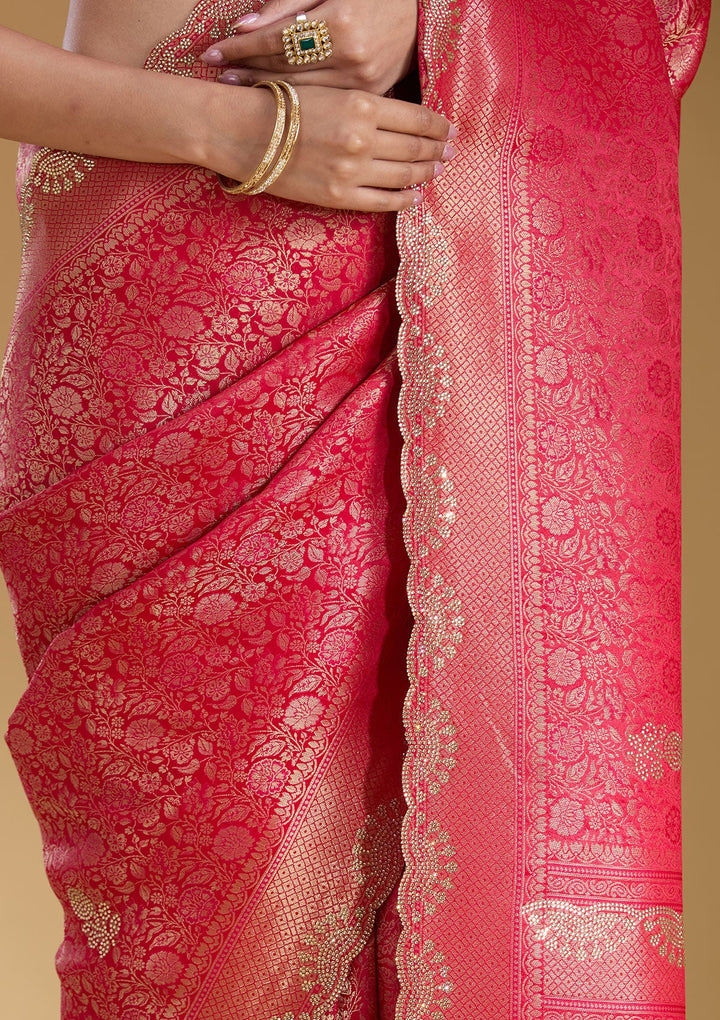 Rani Pink Stonework (Silver) Art Silk Silk_Saree