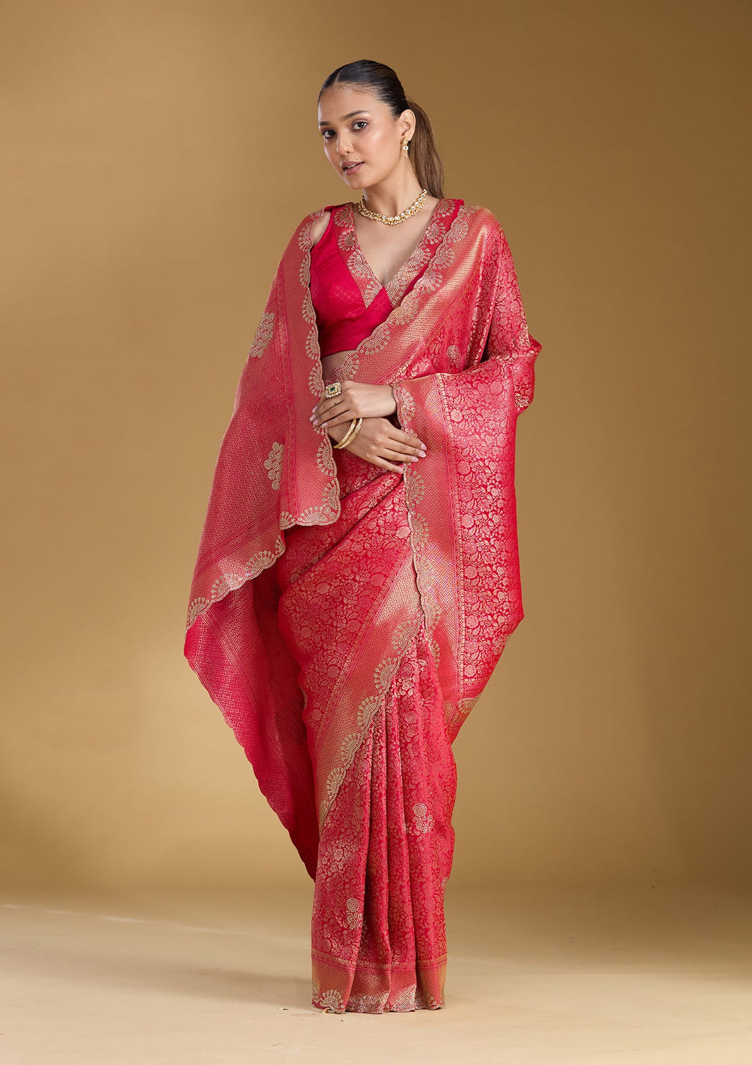 Rani Pink Stonework (Silver) Art Silk Silk_Saree