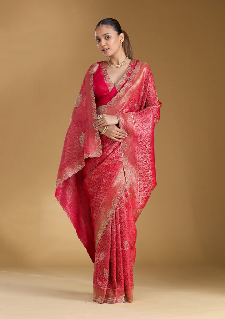 Rani Pink Stonework (Silver) Art Silk Silk_Saree