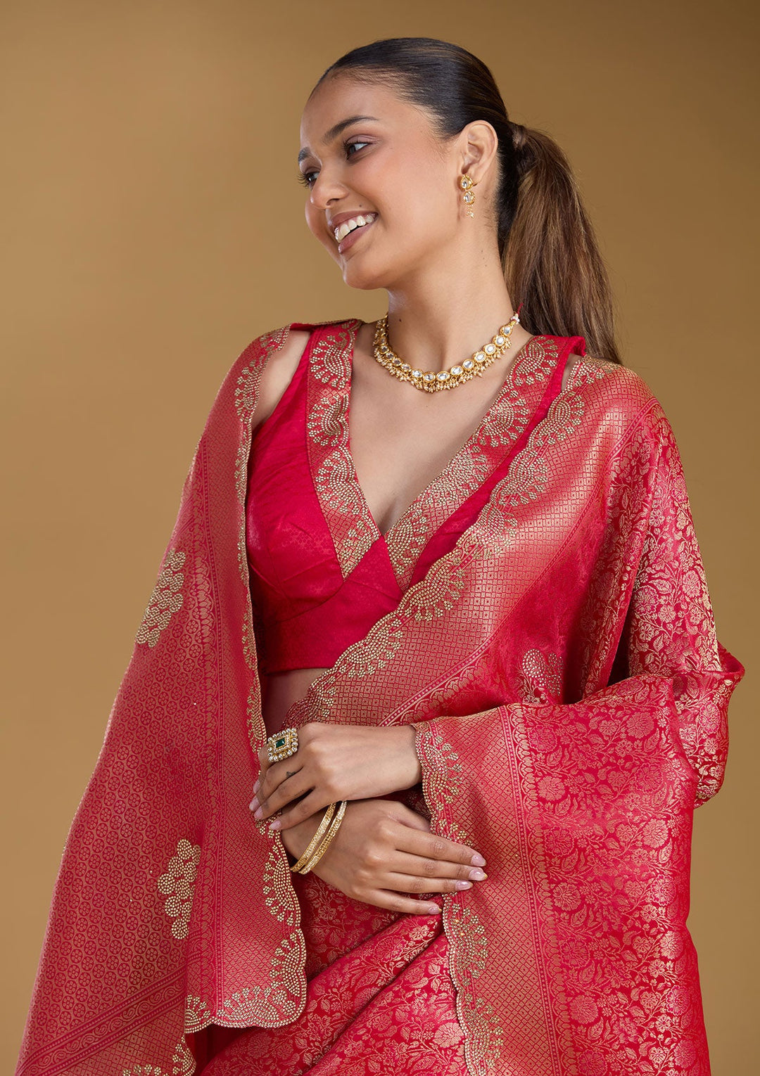 Rani Pink Stonework (Silver) Art Silk Silk_Saree
