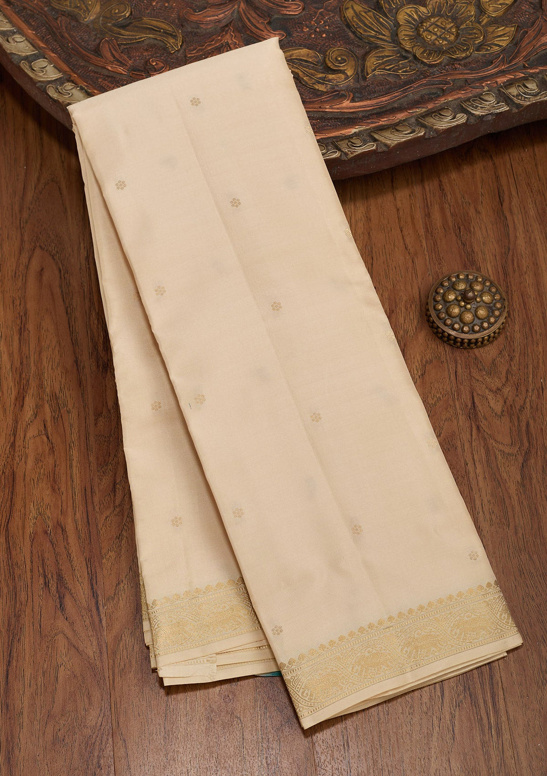 Beige Zariwork Pure Silk Saree-koskii