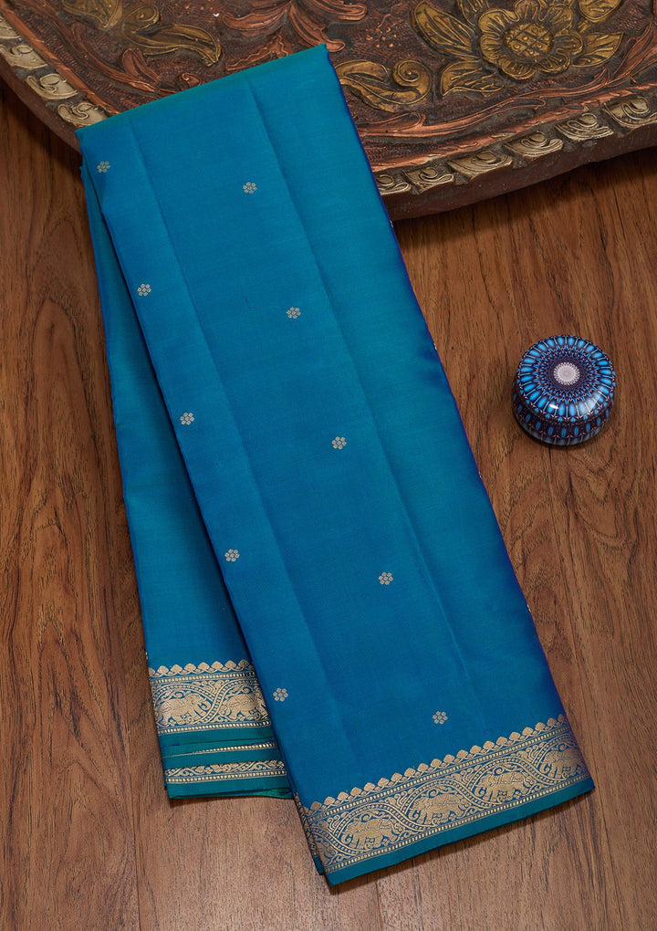 Turquoise Blue Zariwork Pure Silk Saree-koskii