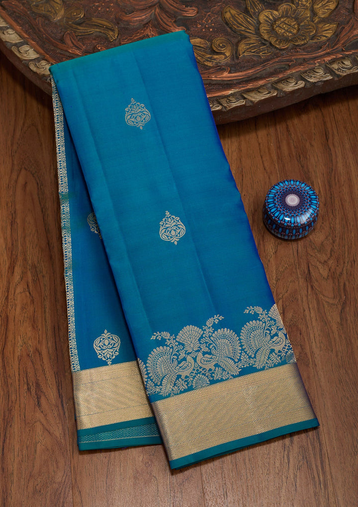 Turquoise Blue Zariwork Pure Silk Saree-koskii