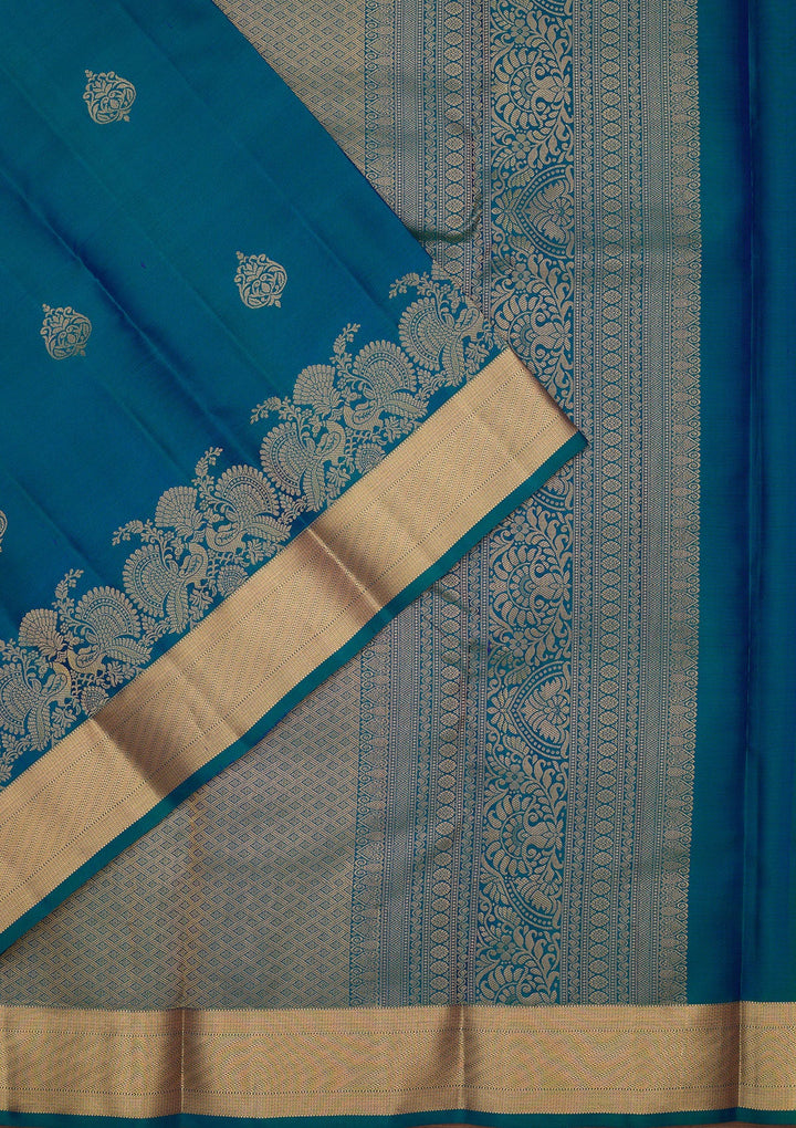 Turquoise Blue Zariwork Pure Silk Saree