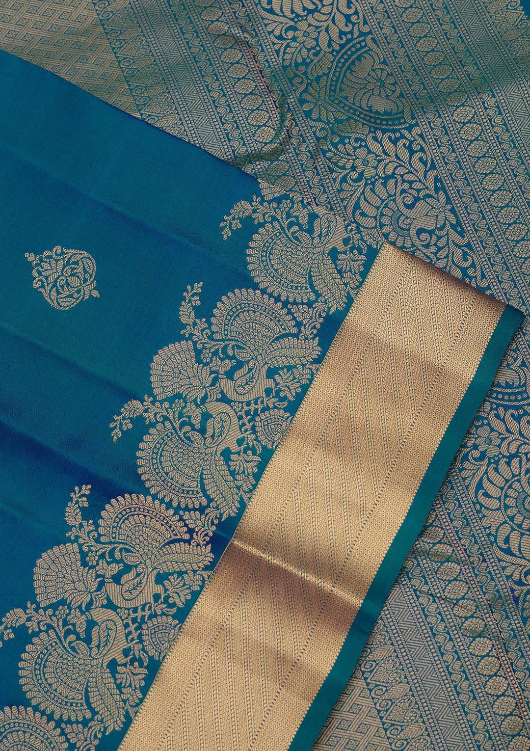 Turquoise Blue Zariwork Pure Silk Saree