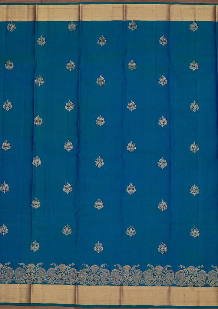 Turquoise Blue Zariwork Pure Silk Saree