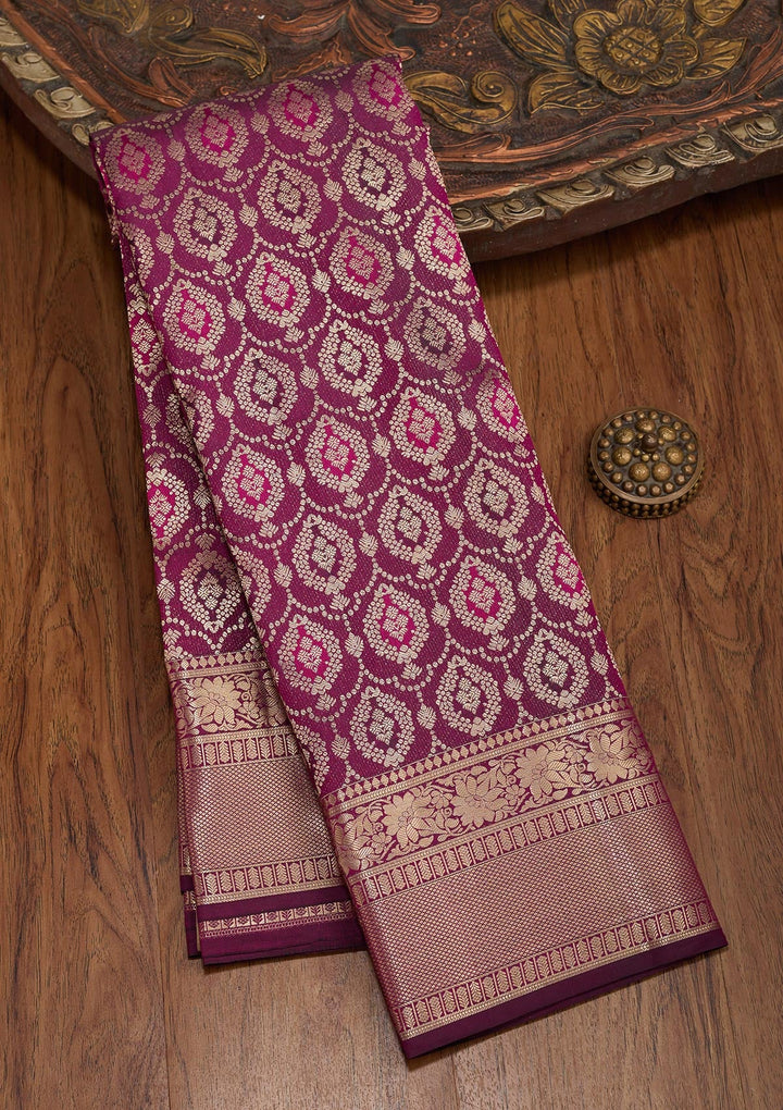 Wine Zariwork Pure Silk Saree-koskii