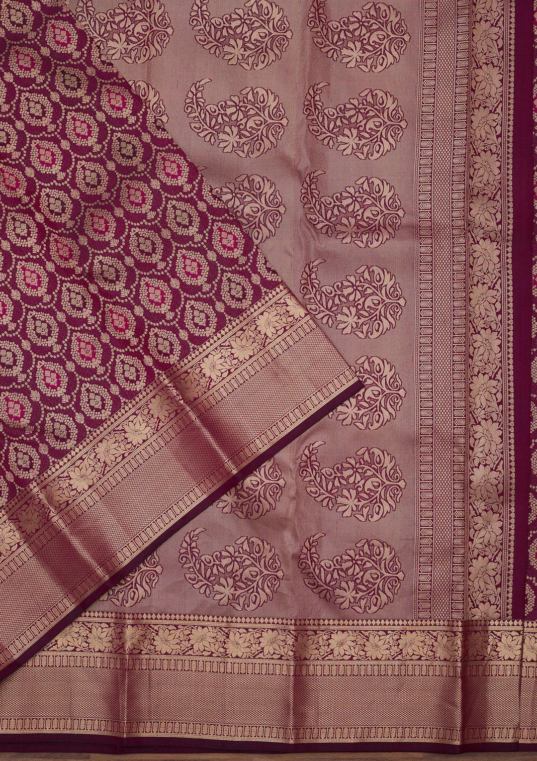 Wine Zariwork Pure Silk Saree