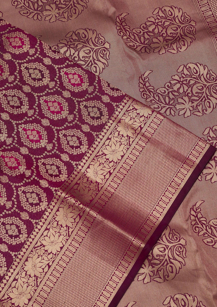 Wine Zariwork Pure Silk Saree