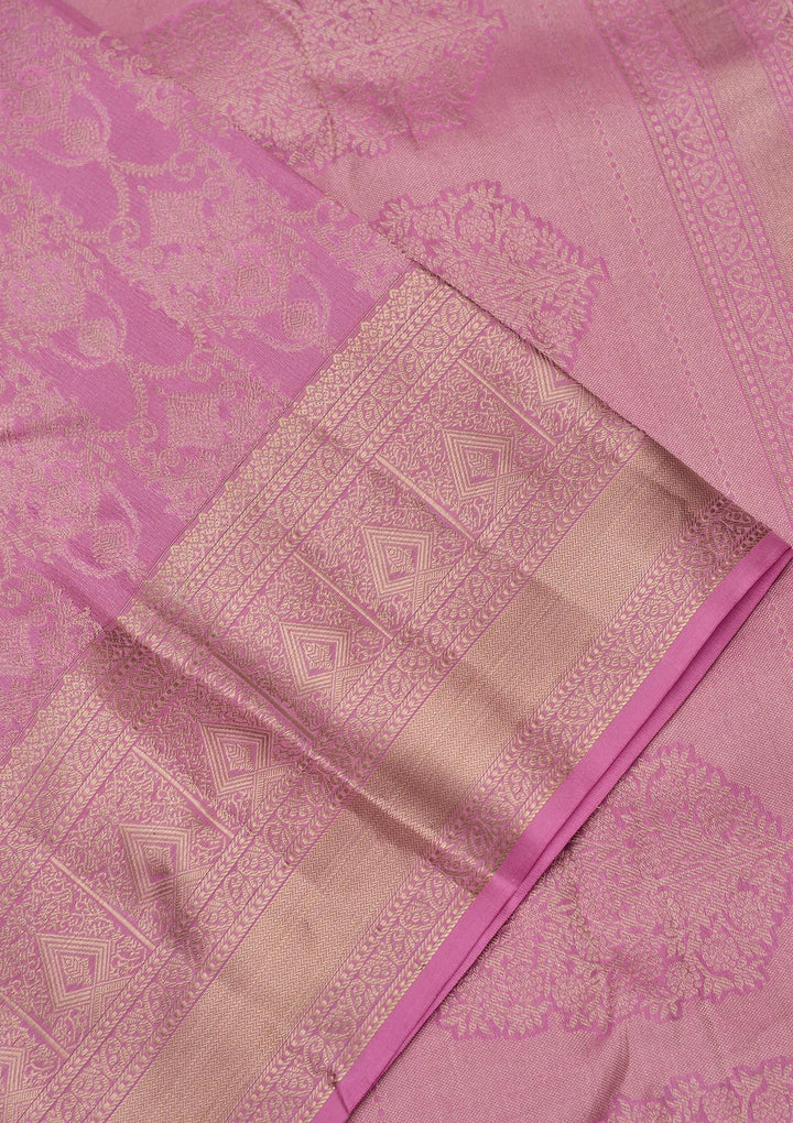 Onion Pink Zariwork Pure Silk Saree