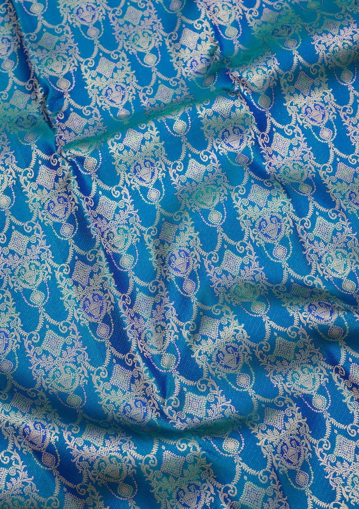 Peacock Blue Zariwork Pure Silk Saree