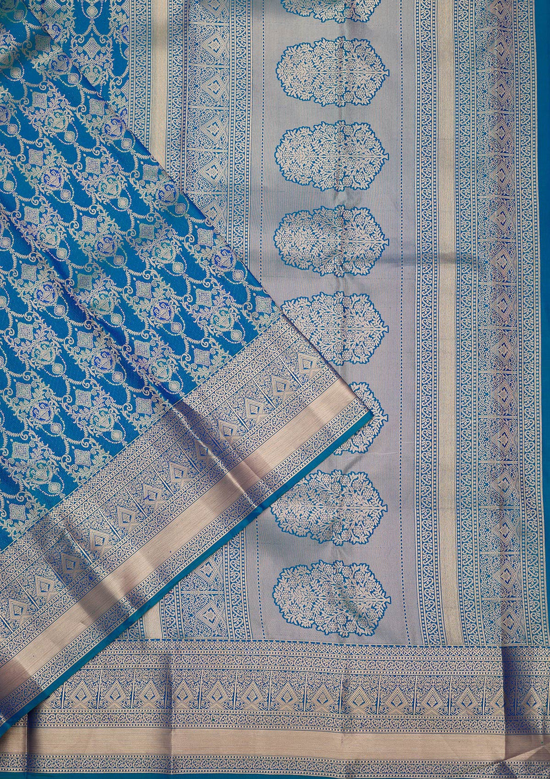 Peacock Blue Zariwork Pure Silk Saree