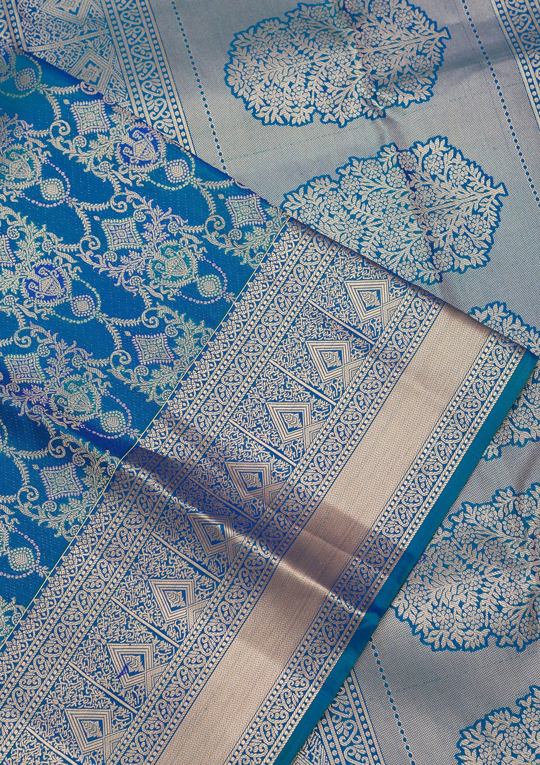 Peacock Blue Zariwork Pure Silk Saree
