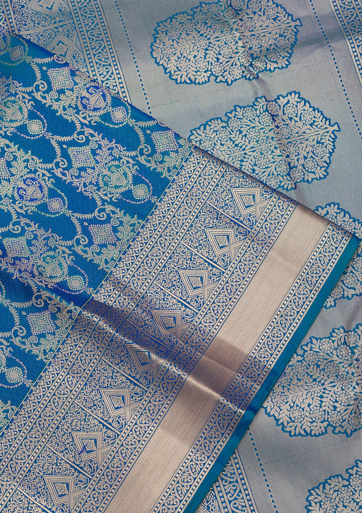Peacock Blue Zariwork Pure Silk Saree