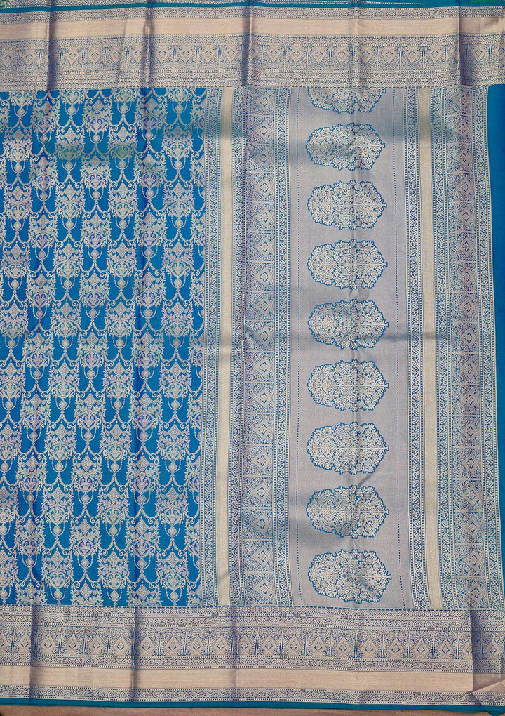 Peacock Blue Zariwork Pure Silk Saree